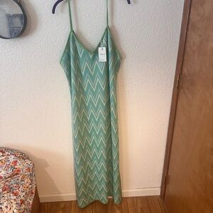 Mango Green and White Spaghetti Strap Maxi Dress